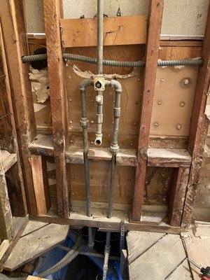 Bathroom Renovation - Plumbing Upgrades - Our designers call us todo the rough plumbing when the framers are done. We come and replace all cast iron pipe to the main pipe below the subfloor/slab. This speeds the tile and painting trades. We comeback once the tiles are in. We can do multiple bathrooms a day. $3600 is the base price. Shower/tub combo,vanity w/shutoffs, toilet…all copper. Licensed plumbers with 25+years experience. Call for summer deals!!!
