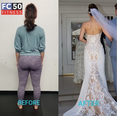 Client Highlight - "I was shopping around for a personal trainer specializing in wedding programs and came across FC50 Fitness. They invited me for a consultation and mentioned that they provided various services such as customized training, nutritional guidance, 3D Body Scanning to fit my dress and more. I decided to move forward with them because the experience and services went beyond what I've seen at other local facilities. I have been training at  FC50 for three months through 1on1 training. I am absolutely blown away by the results! The service and results have been exceptional! I've lost 14lbs of fat, 4% body fat, fit my dream dress perfectly and gained considerable strength, endurance, energy and better mood. I am always excited for the next training session. If you're looking for a fitness center that knows what they are doing when it comes to getting you ready for your special wedding day, FC50 Fitness is your solution!" - Jung Kim