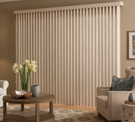 Custom Vertical Blinds - Vertical blinds are a cost-effective way to cover a large door or window. They come in a variety of colors, patterns and textures.