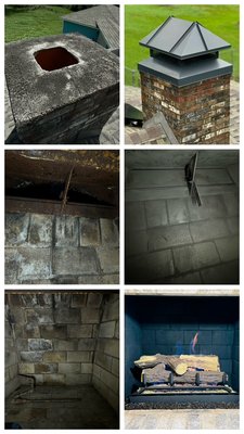 We are chimney Specialists offering expert services - This project included the installation of a missing chimney crown cap, crack repairs inside the firebox, and fixing the damper by adding a new handle. The existing gas log system was not functioning and was replaced with a new remote-controlled gas log unit for improved ease of use and performance