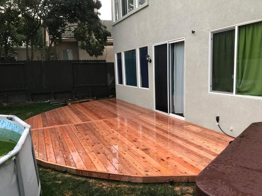 Redwood deck installation APRIL -2023 - This deck was built on the same location after removing old rotted deck. Premium redwood with deck screws. Varnish and stain for a brighter resulted and a layer of protection. 200 sqft at a affordable price. Now our customer enjoys spending time at his garden. Redwood deck installation APRIL -2023 - This deck was built on the same location after removing old rotted deck. Premium redwood with deck screws. Varnish and stain for a brighter resulted and a layer of protection. 200 sqft at a affordable price. Now our customer enjoys spending time at his garden.