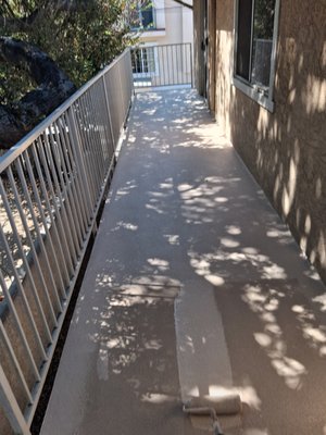Complete Deck Repair & Waterproofing – Arcadia, CA - We completed a full deck repair and waterproofing project in Arcadia, CA. Our team removed the damaged areas down to the subfloor, replaced the affected plywood, and reinforced the floor joists where needed. We then installed metal mesh and completed a full Desert Crete waterproofing system, including rough and smooth coats, fiberglass waterproof membrane, bonder resin, and a protective waterproof top coat. The existing design and texture were carefully matched to provide a clean, durable, and long-lasting finish. All construction debris was removed after completion.