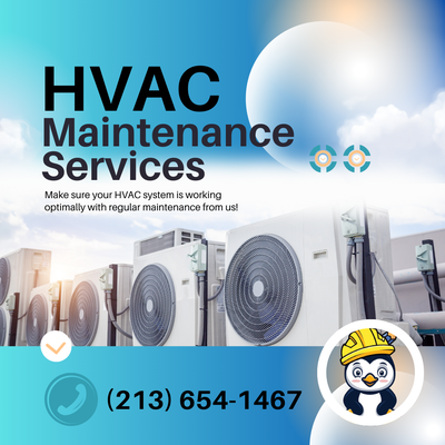 HVAC System Maintenance - Keep Your Home Cozy Year-Round with Cool Penguin HVAC Maintenance! 🐧❄️

At Cool Penguin, we know that comfort doesn't have to come with a hefty price tag—just reliable service you can count on. Our HVAC system maintenance ensures that your heating and cooling systems run smoothly all year long!

🔧 Why Choose Cool Penguin?

Expert Technicians: Skilled professionals who know HVAC inside and out.
Affordable Rates: High-quality service that doesn’t break the bank.
Year-Round Comfort: Ensure your system works efficiently in both summer and winter.
Quick & Reliable: We fix it right the first time, fast!
Whether it’s checking for leaks, cleaning coils, or ensuring your air quality is top-notch, we’ve got you covered.

📞 Call Now: (213) 654-1467
🌐 Visit Us: coolpenguinhvac.com