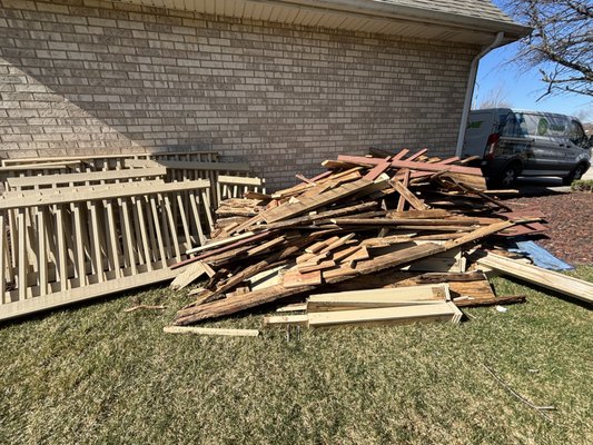 Deck Demo - Kingsmen Junk Removal & Construction – More Than Just Hauling

At Kingsmen, we’re not your average junk removal company. We’re a full-service construction and remodeling contractor with the manpower, equipment, and expertise to handle projects from start to finish. Our junk removal division is backed by the same professionalism, tools, and resources that power our construction business—giving you peace of mind knowing we can tackle anything from light cleanouts to heavy demolition.

The photos you see here aren’t just piles of debris—they’re from a real project where we gave an outdoor deck a complete facelift. We handled the demo, cleared out all of the material with our dump trailers, and then rebuilt it into something brand new. That’s what makes us unique: we don’t just remove junk, we have the skillset to rebuild, restore, and transform spaces after the cleanup is done.

Why Choose Kingsmen Junk Removal?
	•	Proven Construction Expertise: As licensed contractors, we know how to safely and efficiently demo walls, decks, flooring, kitchens, basements, and more.
	•	Heavy-Duty Equipment: Our trailers, tools, and resources mean no project is too big. From a single couch to a full garage or renovation debris, we’re ready.
	•	Manpower You Can Trust: We bring reliable crews who work quickly and carefully, respecting your property every step of the way.
	•	Eco-Friendly Practices: Whenever possible, we recycle or donate items to reduce landfill waste.
	•	One-Stop Solution: Unlike most junk removal companies, we can also rebuild and remodel after the demo—saving you time and hassle of hiring multiple contractors.

Whether you’re an investor needing a property cleared out, a homeowner ready for a remodel, or a business dealing with renovation debris, Kingsmen is your all-in-one partner. We pride ourselves on professionalism, upfront pricing, and a commitment to leaving every site cleaner and better than we found it.

With Kingsmen, you don’t just get junk removal—you get a team capable of demoing, hauling, and rebuilding. That’s what sets us apart.