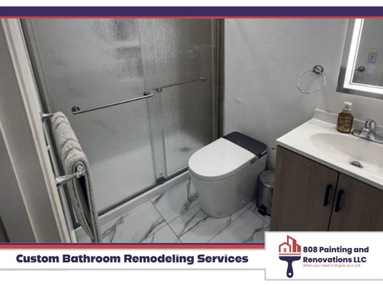 Custom Bathroom Remodeling - By making the choice to call 808 Painting and Renovations LLC for all of your interior and exterior painting projects or your renovation needs you are choosing the affordable and trusted professionals who have been painting and remodeling for more than 15 years."