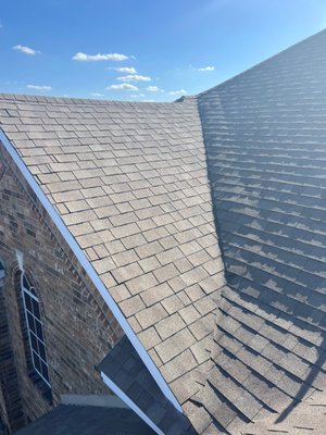 Roof Repair - Our client has a leak coming into a bay window above his kitchen sink. Replaced gutters in back thinking it would fix the problem and it didn’t. When he replaced the gutters, he turned a downspout from the second level 45 degrees. It now points directly at the pipe jack beneath it. There is a nail pop, but I believe it’s secondary to the actual problem. There is rotted decking he would like to replace. He would like to remove a 10x10 section of shingles and see what story the decking tells. He would like to add an elbow to the second story downspout, and a new downspout to the lower level by the window as well. Roof Repair - Our client has a leak coming into a bay window above his kitchen sink. Replaced gutters in back thinking it would fix the problem and it didn’t. When he replaced the gutters, he turned a downspout from the second level 45 degrees. It now points directly at the pipe jack beneath it. There is a nail pop, but I believe it’s secondary to the actual problem. There is rotted decking he would like to replace. He would like to remove a 10x10 section of shingles and see what story the decking tells. He would like to add an elbow to the second story downspout, and a new downspout to the lower level by the window as well.