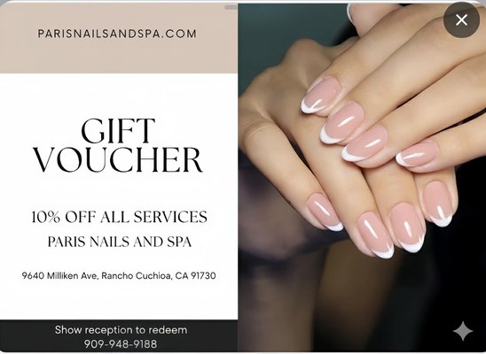 New offer. - Take a moment for yourself… 💅 Beautiful nails. Relaxing experience. Peaceful vibes.
From manicure to pedicure, we’re here to help you feel your best — inside and out.
✨ Enjoy 10% OFF all services for a limited time 📍 9640 Milliken Ave, Rancho Cucamonga 📲 DM us to book your appointment today
