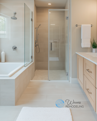 Your dream bathroom starts with Waves Remodeling - From sleek glass showers to elegant vanities and spa-inspired tubs — these bathroom remodels are an example of Waves Remodeling’s ability to transform ordinary spaces into extraordinary retreats. Each design balances style, comfort, and functionality, giving homeowners the perfect place to relax and recharge.
Ready to elevate your bathroom? Let us bring your vision to life with craftsmanship you can trust. Your dream bathroom starts with Waves Remodeling - From sleek glass showers to elegant vanities and spa-inspired tubs — these bathroom remodels are an example of Waves Remodeling’s ability to transform ordinary spaces into extraordinary retreats. Each design balances style, comfort, and functionality, giving homeowners the perfect place to relax and recharge.
Ready to elevate your bathroom? Let us bring your vision to life with craftsmanship you can trust.