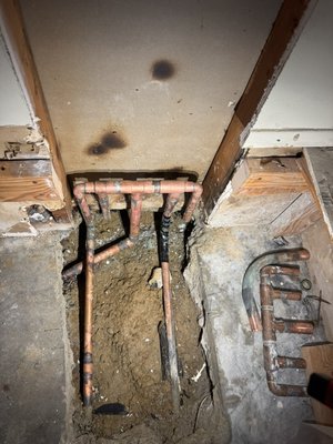 Slab Leak Repair and Concrete Patch - Slab Leak Water Line Repair – Just Right Plumbing | Los Angeles
At Just Right Plumbing, we recently helped a Los Angeles homeowner dealing with a serious slab leak that had started causing major damage. Their wood floors were warping and shifting due to water seeping up from beneath the slab of the home — a classic sign of a hidden leak.
After pinpointing the exact location, we carefully opened the concrete slab and exposed the damaged copper water lines. As shown in the photo, several sections were corroded and leaking. We removed all compromised piping, rebuilt the manifold system, and installed new, copper lines. The copper which was underneath the concrete was brazed to ensure a long-lasting life on the joints and fittings.
Once the repair was complete and thoroughly pressure-tested, we patched the concrete to restore a seamless finish and left the area clean. Our goal is always to provide high-quality plumbing with minimal disruption to your home.
If you’re noticing signs of water damage like shifting floors, damp spots, or rising water bills — don’t wait. Call Just Right Plumbing for fast, reliable slab leak detection and repair you can trust. Slab Leak Repair and Concrete Patch - Slab Leak Water Line Repair – Just Right Plumbing | Los Angeles
At Just Right Plumbing, we recently helped a Los Angeles homeowner dealing with a serious slab leak that had started causing major damage. Their wood floors were warping and shifting due to water seeping up from beneath the slab of the home — a classic sign of a hidden leak.
After pinpointing the exact location, we carefully opened the concrete slab and exposed the damaged copper water lines. As shown in the photo, several sections were corroded and leaking. We removed all compromised piping, rebuilt the manifold system, and installed new, copper lines. The copper which was underneath the concrete was brazed to ensure a long-lasting life on the joints and fittings.
Once the repair was complete and thoroughly pressure-tested, we patched the concrete to restore a seamless finish and left the area clean. Our goal is always to provide high-quality plumbing with minimal disruption to your home.
If you’re noticing signs of water damage like shifting floors, damp spots, or rising water bills — don’t wait. Call Just Right Plumbing for fast, reliable slab leak detection and repair you can trust.