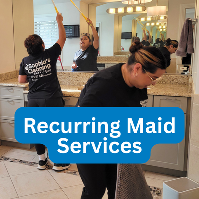 Recurring Maid Services — Weekly, Biweekly, and Monthly Cleaning - This photo shows our recurring cleaning team during a scheduled biweekly visit at a client's home in the western suburbs. Recurring maid service is our most popular option, and most clients book weekly or biweekly visits.
With recurring service, your home gets the same 56-Point Professional Cleaning Checklist every time: kitchens, bathrooms, floors, dusting, and all main living areas. You can customize what gets priority through our Priority List Cleaning option, so you're only paying for the rooms and tasks that matter to you each visit.
Scheduling is handled through our secure client portal. You'll get a courtesy email reminder 3 days before each visit and a text 24 hours before. Need to adjust a visit or add a room? Just text, email, call, or update through the portal.
No contracts. No hidden fees. All taxes included. Digital payments, autopay (credit card or ACH), and online tipping are all available through the portal.
Our cleaning teams stay with us for 5 to 20+ years, so you'll see familiar, trusted faces each visit. Every cleaner goes through multiple interviews, hands-on training, and test cleanings before they ever step into your home.
Call (708) 485-8100 or visit sophiascleaning.com for a free estimate. Recurring Maid Services — Weekly, Biweekly, and Monthly Cleaning - This photo shows our recurring cleaning team during a scheduled biweekly visit at a client's home in the western suburbs. Recurring maid service is our most popular option, and most clients book weekly or biweekly visits.
With recurring service, your home gets the same 56-Point Professional Cleaning Checklist every time: kitchens, bathrooms, floors, dusting, and all main living areas. You can customize what gets priority through our Priority List Cleaning option, so you're only paying for the rooms and tasks that matter to you each visit.
Scheduling is handled through our secure client portal. You'll get a courtesy email reminder 3 days before each visit and a text 24 hours before. Need to adjust a visit or add a room? Just text, email, call, or update through the portal.
No contracts. No hidden fees. All taxes included. Digital payments, autopay (credit card or ACH), and online tipping are all available through the portal.
Our cleaning teams stay with us for 5 to 20+ years, so you'll see familiar, trusted faces each visit. Every cleaner goes through multiple interviews, hands-on training, and test cleanings before they ever step into your home.
Call (708) 485-8100 or visit sophiascleaning.com for a free estimate.