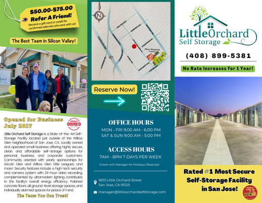 Rated #1 Most Secure Facility in San Jose - For those looking for a great self-storage facility, LOOK NO FURTHER!
Silver Creek Self Storage offers a variety of storage options from residential to commercial needs. Our customers enjoy a clean and secure facility plus the most friendly staff in San Jose!