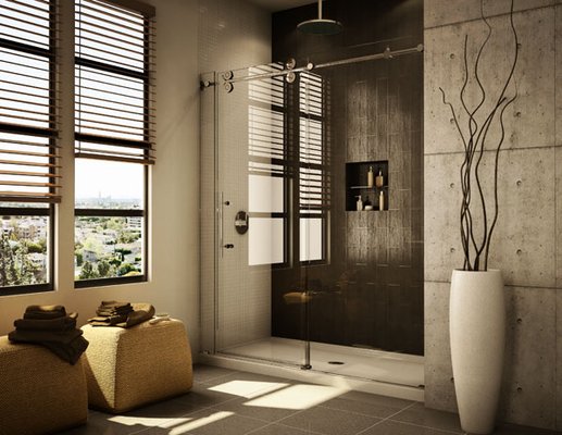 Ameri Glass has proudly served thousands of customers - Take out the old tub and Install a Beautiful Frameless Slider.  Ameri Glass has transformed many bathrooms like this one.