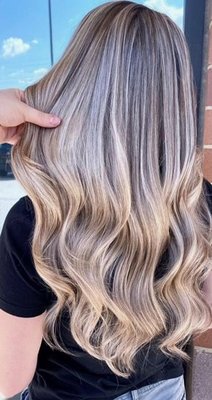 Balayage with haircut and Style - This is a full balayage bringing warmth and dimension to the clients hair.  After a haircut and style she left the salon feeling wonderful.