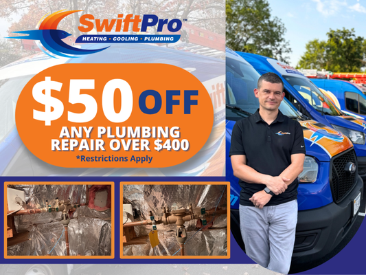 $50 ANY PLUMBING REPAIR OVER $400 - Cannot be combined with any other offers or discounts. Coupon must be mentioned at time of booking. Not valid for trip charge or diagnostic fee. Valid on standard pricing only. Redeemable for one-time use per home. Other restrictions may apply. $50 ANY PLUMBING REPAIR OVER $400 - Cannot be combined with any other offers or discounts. Coupon must be mentioned at time of booking. Not valid for trip charge or diagnostic fee. Valid on standard pricing only. Redeemable for one-time use per home. Other restrictions may apply.