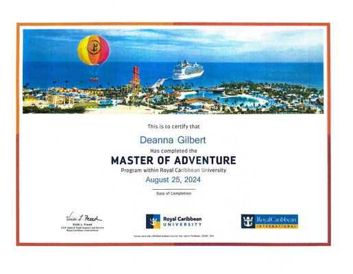 Certifications and Education - Don't trust your travel planning to just anyone! Go with a professional Travel Specialist who has taken the time and who has the knowledge to become certified and accredited by some of our most trusted travel partners such as Royal Caribbean, Disney, Celebrity Cruises, Virgin Voyages, and more! Always make your travel Epic! Certifications and Education - Don't trust your travel planning to just anyone! Go with a professional Travel Specialist who has taken the time and who has the knowledge to become certified and accredited by some of our most trusted travel partners such as Royal Caribbean, Disney, Celebrity Cruises, Virgin Voyages, and more! Always make your travel Epic!
