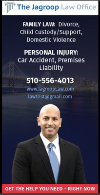 Personal Injury Attorney - Tristan Yohan Jagroop, Esq. is the founder, creator, and owner of The Jagroop Law Office, Inc. Tristan gained admission to practice law in the State of California in 2013. Since then, Tristan has been very successful at getting compensation for his motor vehicle accident/personal injury clients throughout the State of California with Aggressive, Effective, Professional Legal Representation! Personal Injury Attorney - Tristan Yohan Jagroop, Esq. is the founder, creator, and owner of The Jagroop Law Office, Inc. Tristan gained admission to practice law in the State of California in 2013. Since then, Tristan has been very successful at getting compensation for his motor vehicle accident/personal injury clients throughout the State of California with Aggressive, Effective, Professional Legal Representation!