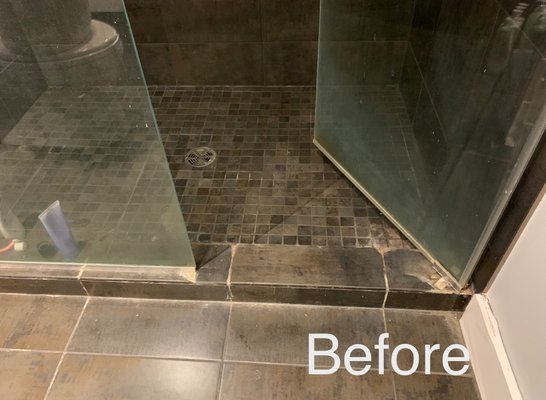 Shower floor caulking, cleaning and shower glass cleaning 
GROUT BEST, as always the best quality and the best service for the customers! - This project was done in downtown apartment. The owner wanted to get the shower done before putting it on the market. They were very happy with the price and the quality of the work GROUT BEST provided for them. They love the shower and shower looks brand new!