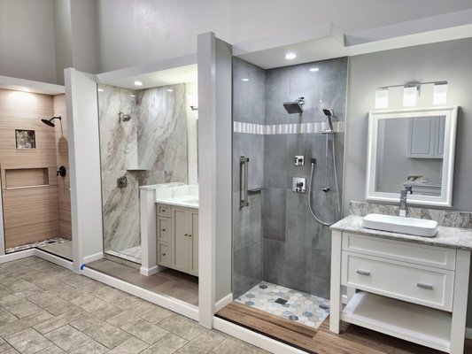 Bathroom Remodels - Bathroom upgrades and remodels are investments that return value in your home whether you are looking for more functionality, aesthetics, comfort or resale. You can see and touch these bathrooms right in our showroom. Bathroom Remodels - Bathroom upgrades and remodels are investments that return value in your home whether you are looking for more functionality, aesthetics, comfort or resale. You can see and touch these bathrooms right in our showroom.