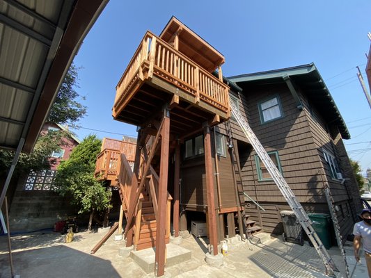 New staircase - We did this heavy duty staircase in Oakand downtown with select redwood and pressure treated frame post were 6x6 and footings 16” round x 24” deep New staircase - We did this heavy duty staircase in Oakand downtown with select redwood and pressure treated frame post were 6x6 and footings 16” round x 24” deep