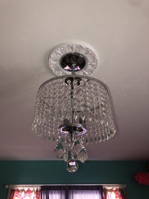 Crystal Chandelier - Upgrading an old dusty ceiling fan with a new chandelier for a sparkling change! Crystal Chandelier - Upgrading an old dusty ceiling fan with a new chandelier for a sparkling change!