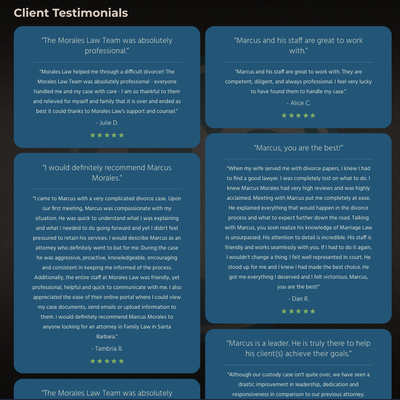 Clients' Testimonials - Our Clients trust us and choose us over other Divorce Attorneys! Clients' Testimonials - Our Clients trust us and choose us over other Divorce Attorneys!