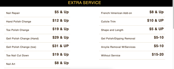 Additional Services and Prices - Check our prices menu for other services! Additional Services and Prices - Check our prices menu for other services!