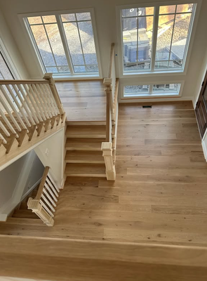 Flooring Install with Stairs - Installation of unfinished 8” white oak. Glue and nailed. Natural In color with a Bona satin finish. Any questions? Call me. Flooring Install with Stairs - Installation of unfinished 8” white oak. Glue and nailed. Natural In color with a Bona satin finish. Any questions? Call me.