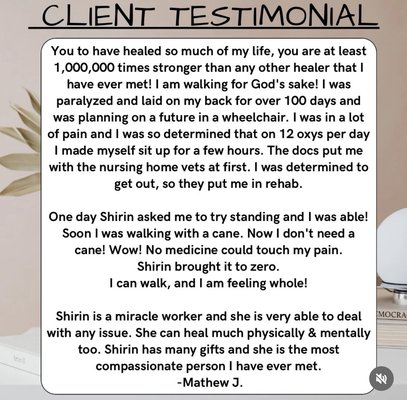 Client Testimonials - A collection of client testimonials reflecting a range of experiences with my sessions. Each testimonial is shared with permission and offers insight into the type of support and results clients have experienced.