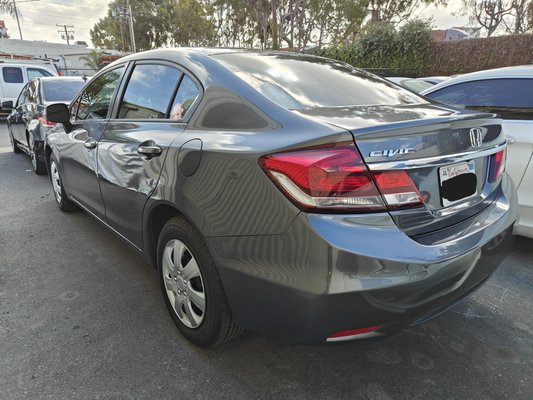 2013 Honda Civic LT Quarter Panel Replacement - This Honda civic came in with some critical damage to the left quarter panel and the surrounding general area. We went ahead and replaced the quarter, rear bumper cover, and left rear suspension components. The vehicle is now in excellent condition, operates flawlessly, and is ready to get back on the road again.