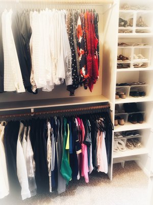 Master Closet Makeover - This master closet was a joy to work on. Using the same type of hanger throughout, gives it a clean look. The shoe storage makes it easy to find, and return shoes to their designated spot. Storage boxes are great for off season clothing, hats and other accessories. Labels make everything easy to find. Master Closet Makeover - This master closet was a joy to work on. Using the same type of hanger throughout, gives it a clean look. The shoe storage makes it easy to find, and return shoes to their designated spot. Storage boxes are great for off season clothing, hats and other accessories. Labels make everything easy to find.