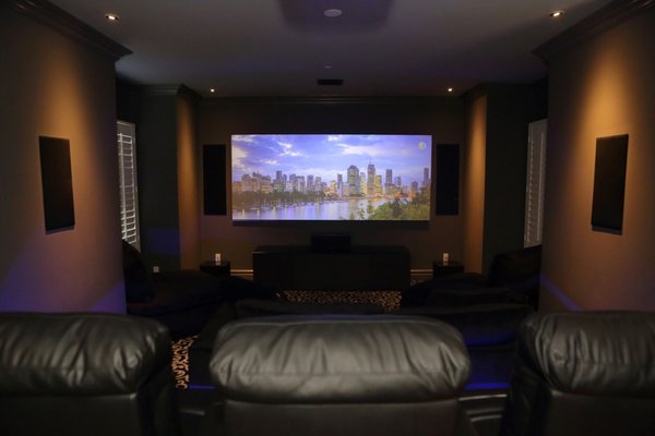 Home Theater - Beautiful Home theater at a  calabasas home using Denon receiver, sony projector, truaudio inwall and inceilng speakers