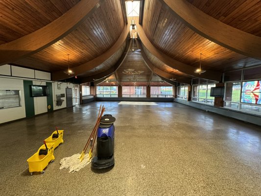 Strip and wax - These terrazzo floors had been neglected for over 20 years from multiple layers of wax build up. We stripped for countless hours and got these floors looking new again with the correct sealer.