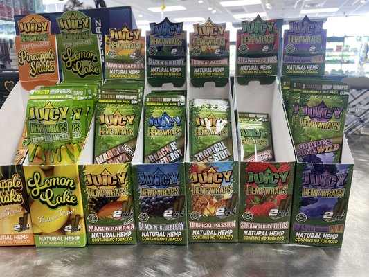 Juicy Jay's Hemp wraps - Juicy Jay's hemp wraps come in seven different flavors including Pineapple Shake, Lemon Cake, Mango Papaya, Black N' Blueberry, tropical passion' Strawberry Fields, and grapes gone wild. each sleeve includes 2 wraps for $1.09 Juicy Jay's Hemp wraps - Juicy Jay's hemp wraps come in seven different flavors including Pineapple Shake, Lemon Cake, Mango Papaya, Black N' Blueberry, tropical passion' Strawberry Fields, and grapes gone wild. each sleeve includes 2 wraps for $1.09