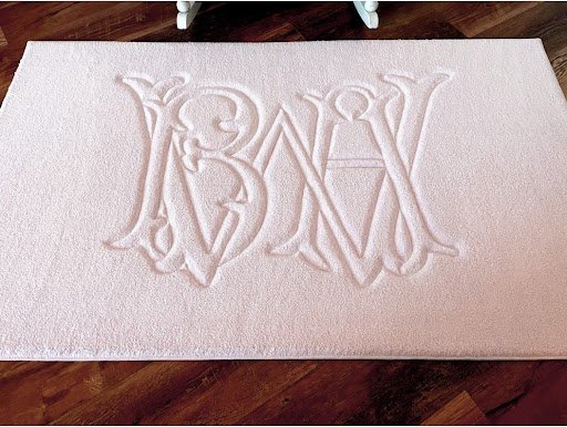 3'x5' Monogramed Area Rug - 3'x5' monogrammed area rug made with Masland plush, cut pile carpet. Have your monogram engraved into it for a one of a kind rug! These make great baby gifts!