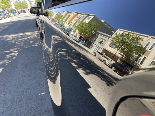 Wash & Wax black truck for a mirror shine. - This black truck had a wash and wax with all the tire a rubber trims dressed to impress shine. The windows were wiped down to perfection, and the interior was cleaned leaving the inside looking fresh.