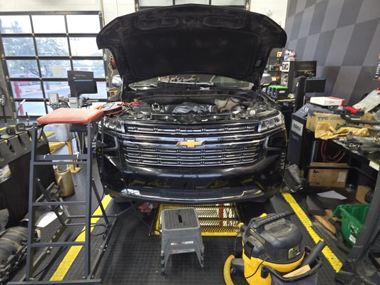 Camshaft and broken Lifter Replaced on 2023 Suburban - This suburban came into our shop for free diagnostic - making clicking engine noise and misfiring, check engine light on. Diagnosed with broken lifter. During replacement, found damaged camshaft and our master mechanics replaced the camshaft on site.