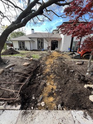 Stamped Walkway with an amazing new green lawn - This beautiful Plano home's face was updated with a new walkway, a matching patio extension just outside the front door, and steel welded 6" garden beds!
Featuring a mixed environment, two Japanese Maples can be seen thriving and healthy!
Along with HUGE! perennials like Elephant Ears and Variegated Hosta!
Ending the project with a triumphant Zoysia Zeon lawn!
We make your dream backyard, come to life! Stamped Walkway with an amazing new green lawn - This beautiful Plano home's face was updated with a new walkway, a matching patio extension just outside the front door, and steel welded 6" garden beds!
Featuring a mixed environment, two Japanese Maples can be seen thriving and healthy!
Along with HUGE! perennials like Elephant Ears and Variegated Hosta!
Ending the project with a triumphant Zoysia Zeon lawn!
We make your dream backyard, come to life!