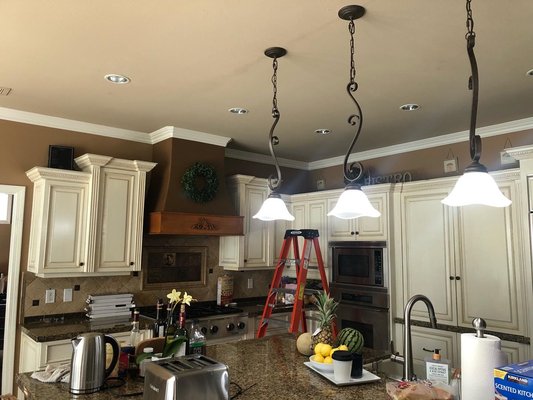 Cabinet lighting installation. - This call was to repair wiring and install new cabinet lighting. We removed the old 24v system and installed new 120v direct wire lighting throughout the whole kitchen Cabinet lighting installation. - This call was to repair wiring and install new cabinet lighting. We removed the old 24v system and installed new 120v direct wire lighting throughout the whole kitchen