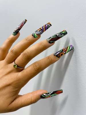 Abstract Art inspired XXL nails - These were abstract art inspired press on Gel X XXL nails. Abstract Art inspired XXL nails - These were abstract art inspired press on Gel X XXL nails.