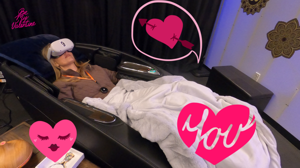Virtual Meditation Massage - We are constantly being asked "What is a Virtual Meditation Massage?"
We start with a 30-minute full body massage courtesy of our SuperNovo high-performance massage chairs by HumanTouch. We add an Oculus (Meta) Quest 2 headset and place you in a super relaxing meditation app that combines relaxing visuals and music to put you in a perfectly relaxed state of mind.
When you combine these three relaxation experiences (sight, sound and touch), you get one incredibly relaxing 30-min escape from reality. You should definitely give it a try. Make sure to wear socks! No bare feet allowed. ;) Virtual Meditation Massage - We are constantly being asked "What is a Virtual Meditation Massage?"
We start with a 30-minute full body massage courtesy of our SuperNovo high-performance massage chairs by HumanTouch. We add an Oculus (Meta) Quest 2 headset and place you in a super relaxing meditation app that combines relaxing visuals and music to put you in a perfectly relaxed state of mind.
When you combine these three relaxation experiences (sight, sound and touch), you get one incredibly relaxing 30-min escape from reality. You should definitely give it a try. Make sure to wear socks! No bare feet allowed. ;)