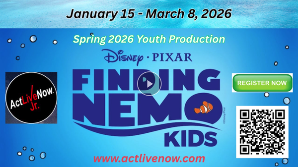 Finding Nemo Kids - ActLiveNow is thrilled to present Disney’s Finding Nemo KIDS, directed by the outstanding Laura Bueno and performed at the beautiful Portuguese Hall in Point Loma.
Finding Nemo, is about Marlin an anxious and over-protective clownfish, who lives in the Great Barrier Reef with his kid Nemo, who longs to explore the world beyond their anemone home. But when Nemo is captured and taken to Sydney, Marlin faces his fears and sets off on an epic adventure across the ocean. With the help of lovable characters, Marlin and Nemo both overcome challenges on their journey to find each other and themselves. Don't miss your chance to be part of our super fun adventure!