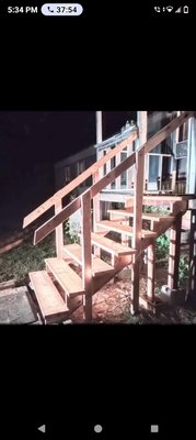 Front Porch & Stairs Re-Model - This was an old front porch that we re- built, plus an old set of stairs that we tore down, & rebuilt for one of our clients. It turned out really good, & the client was very pleased with our work. The project only took 1-day to complete. Front Porch & Stairs Re-Model - This was an old front porch that we re- built, plus an old set of stairs that we tore down, & rebuilt for one of our clients. It turned out really good, & the client was very pleased with our work. The project only took 1-day to complete.