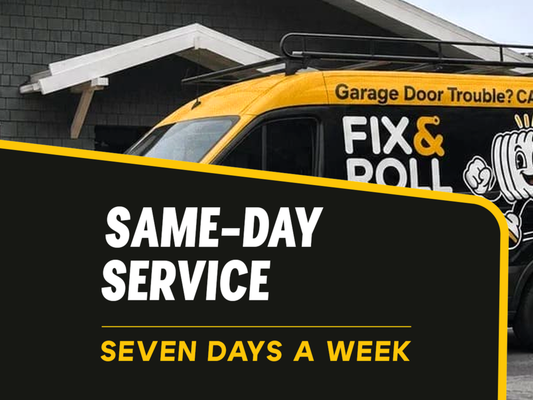 Most repairs done in one visit. We test the door, clean up the work area, and hand you a written warranty before we leave. You drive out. - Door won't open? Car stuck inside? We show up, find the problem, and don't touch anything until you see the price and say go.

Common Garage Door Problems

DOOR WON'T OPEN
Motor sounds but nothing moves, or there's no sound at all — could be the opener, the spring, or both.

WON'T CLOSE OR KEEPS REVERSING
Closes partway then backs up — usually a sensor that's dirty, misaligned, or blocked.

LOUD BANG, THEN STUCK
A sudden snap followed by a door that won't move almost always means a broken spring.

GRINDING, SQUEAKING, SHAKING
Worn rollers, loose hinges, or a track out of alignment — usually not urgent, but it gets worse if ignored.

OFF-TRACK OR LEANING
Door visibly crooked, jammed, or jumped its tracks — unsafe to operate until it's checked.

CAR TRAPPED INSIDE
Whatever the cause, if your car can't get out, this is our top priority — call rather than wait for a slot.