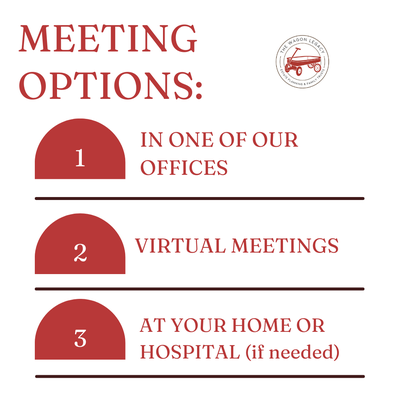 Meeting Options - We can meet in one of our offices (Placentia, Downey, or Irvine) or on Zoom. We also go to client's homes when needed. Please call 714-451-5766. Meeting Options - We can meet in one of our offices (Placentia, Downey, or Irvine) or on Zoom. We also go to client's homes when needed. Please call 714-451-5766.