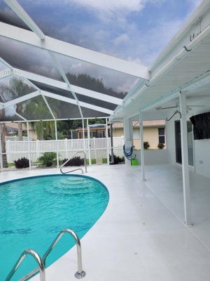 Check out some of our lanai and pool deck pressure washing projects - We specialize in pressure washing any structure no matter the surface. We do it all! Appointments available.  Call us today 715-210-3568