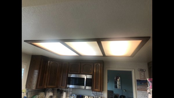 Florescent light deletes. And finish - Old ugly lighting deleted and modern recessed lighting. Entire ceiling was refinished Florescent light deletes. And finish - Old ugly lighting deleted and modern recessed lighting. Entire ceiling was refinished