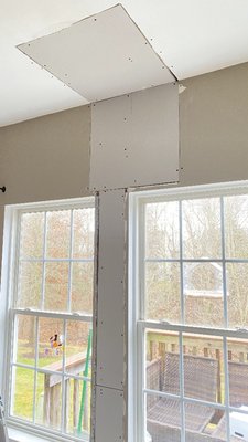 drywall lick, damaged, repaired, and painted. - This drywall repair was driping water form the roofing, we removed the old insulation and get new, after we done, was lucking amazing, and the owners were were very happy with their final room fixed.