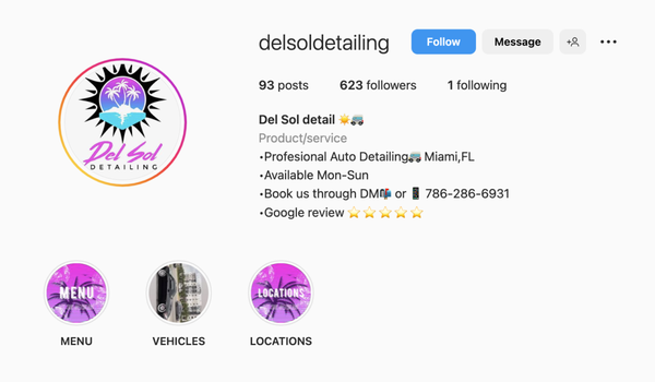 Follow Us On Instagram @delsoldetailing - Del Sol detail ☀️🚐
@delsoldetailing
•Professional Auto Detailing🚐 Miami,FL
•Available Mon-Sun
•Book us through DM📬 or 📱 786-286-6931
https://www.instagram.com/delsoldetailing/?hl=en