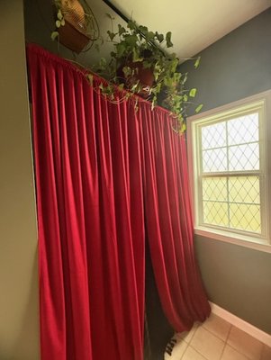 Powder Room Update - We took a standard bathroom and gave it a bold, thoughtful upgrade—turning it into a guest-ready space with serious style. Inspired by the adjacent speakeasy, this transformation blends charm, creativity, and functionality in all the right ways.
Instead of a traditional shower curtain, we installed ceiling-mounted curtains for a sleek, dramatic look. Hanging plants from the ceiling add warmth and character, while custom shelves over the toilet provide both style and storage. A new vanity light fixture brings a modern glow, and tinted windows give the space a private, moody feel that flows perfectly from the speakeasy next door.
What was once just a basic bathroom is now a cohesive extension of the home’s bold, custom vibe—perfect for guests and full of personality. Powder Room Update - We took a standard bathroom and gave it a bold, thoughtful upgrade—turning it into a guest-ready space with serious style. Inspired by the adjacent speakeasy, this transformation blends charm, creativity, and functionality in all the right ways.
Instead of a traditional shower curtain, we installed ceiling-mounted curtains for a sleek, dramatic look. Hanging plants from the ceiling add warmth and character, while custom shelves over the toilet provide both style and storage. A new vanity light fixture brings a modern glow, and tinted windows give the space a private, moody feel that flows perfectly from the speakeasy next door.
What was once just a basic bathroom is now a cohesive extension of the home’s bold, custom vibe—perfect for guests and full of personality.