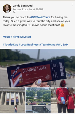 First & Only DC Movie Tour! - Devoted Capital Movie Tours was created in 2022. Take a ride on Devoted Capital Movie Tours through beautiful Washington DC. Through this tour, you will get to see the very landmarks that have shaped this American nation, but also get to see landmarks that your favorite movie was filmed on. From the beginning Church scene of New Line Cinema's "Wedding Crashers" to one of America's favorite, filmed by Paramount Pictures Forrest Gump. Devoted Capital Movie Tour will be a ride to remember. First & Only DC Movie Tour! - Devoted Capital Movie Tours was created in 2022. Take a ride on Devoted Capital Movie Tours through beautiful Washington DC. Through this tour, you will get to see the very landmarks that have shaped this American nation, but also get to see landmarks that your favorite movie was filmed on. From the beginning Church scene of New Line Cinema's "Wedding Crashers" to one of America's favorite, filmed by Paramount Pictures Forrest Gump. Devoted Capital Movie Tour will be a ride to remember.